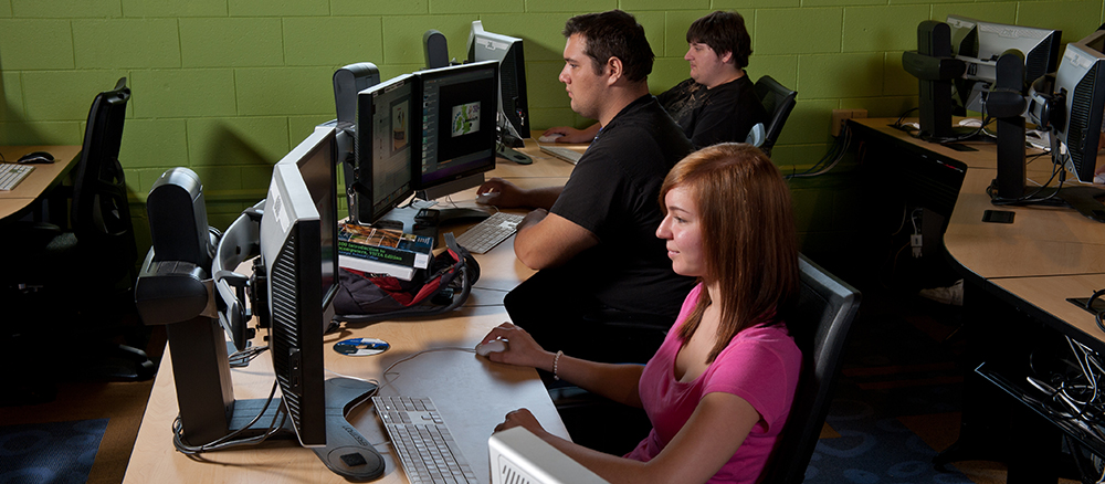 Design & Media Production students in the digital media lab using computers