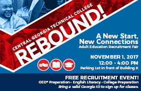 The Adult Education Division’s Career and Opportunity Center (AECOC) on the Macon campus of Central Georgia Technical College will host a recruitment fair on Wednesday, November 1, 2017 from 12 p.m. to 4 p.m. at the K-Building. 