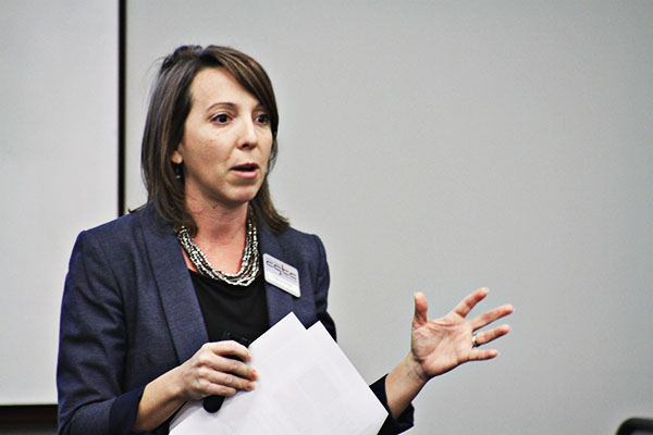 Vice president of Economic Development at CGTC, Andrea Griner, highlights the success of Economic Development in 2017 to members of OneMacon. 2017 Figures from Economic Development show at total of 334 companies received customized training, totaling 1,319,499 training hours, the most of any institution in the Technical College System of Georgia (TCSG).