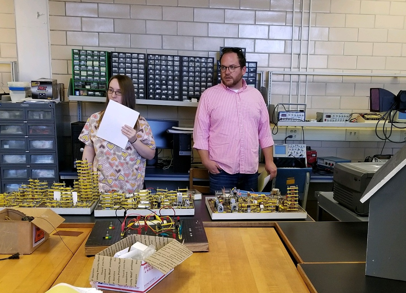 Engineering Technology program chair, Garrett Sisk, tours a lab at Fort Valley State University alongside CGTC student, Julie Warner. 