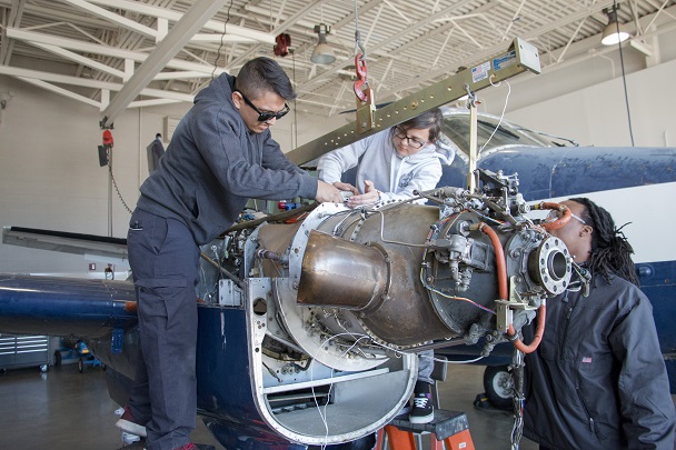 Students work on aircrafts at CGTC’s Warner Robins Campus. The Aviation Maintenance Technology program reached its 20th Anniversary in March. 