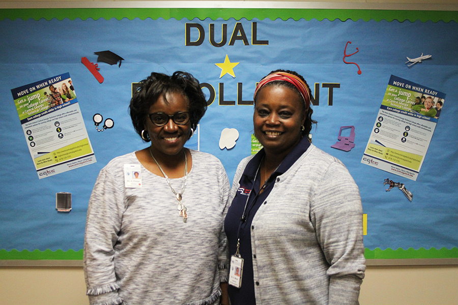 From left to right: HCCA principal, Sabrina Phelps and Dr. Cheronie Blunt stand together after Blunt was named HCCA’s Teacher of the Year. 