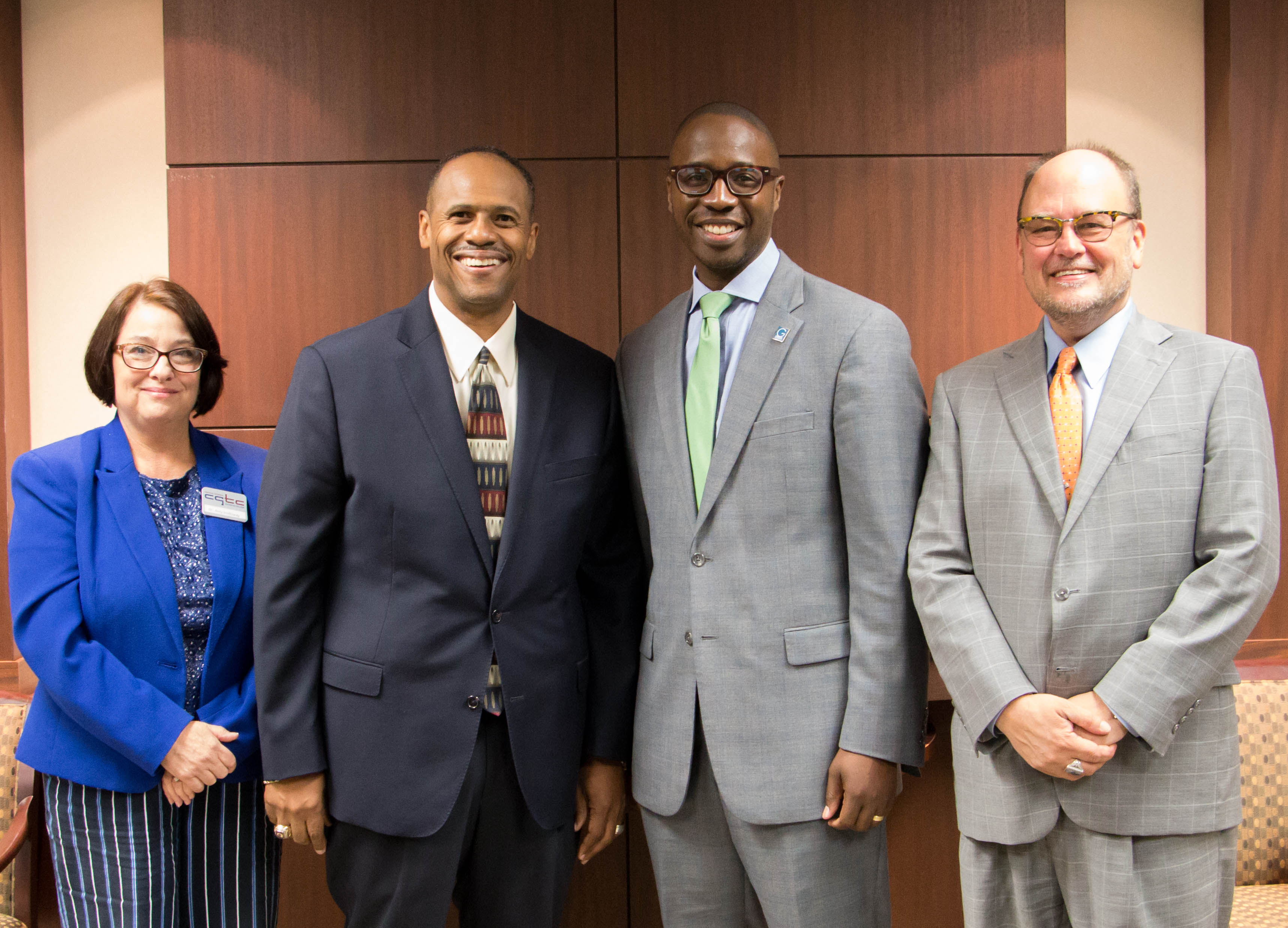 Dr. Amy Holloway, CGTC’s vice president for Academic Affairs; Dr. Ivan H. Allen, president of CGTC, Dr. Kirk A. Nooks, president of Gordon State College, and Dr. C. Jeffrey Knighton, provost and vice president for Academic Affairs at Gordon State College gather following the signing of a first articulation agreement between the two institutions. 