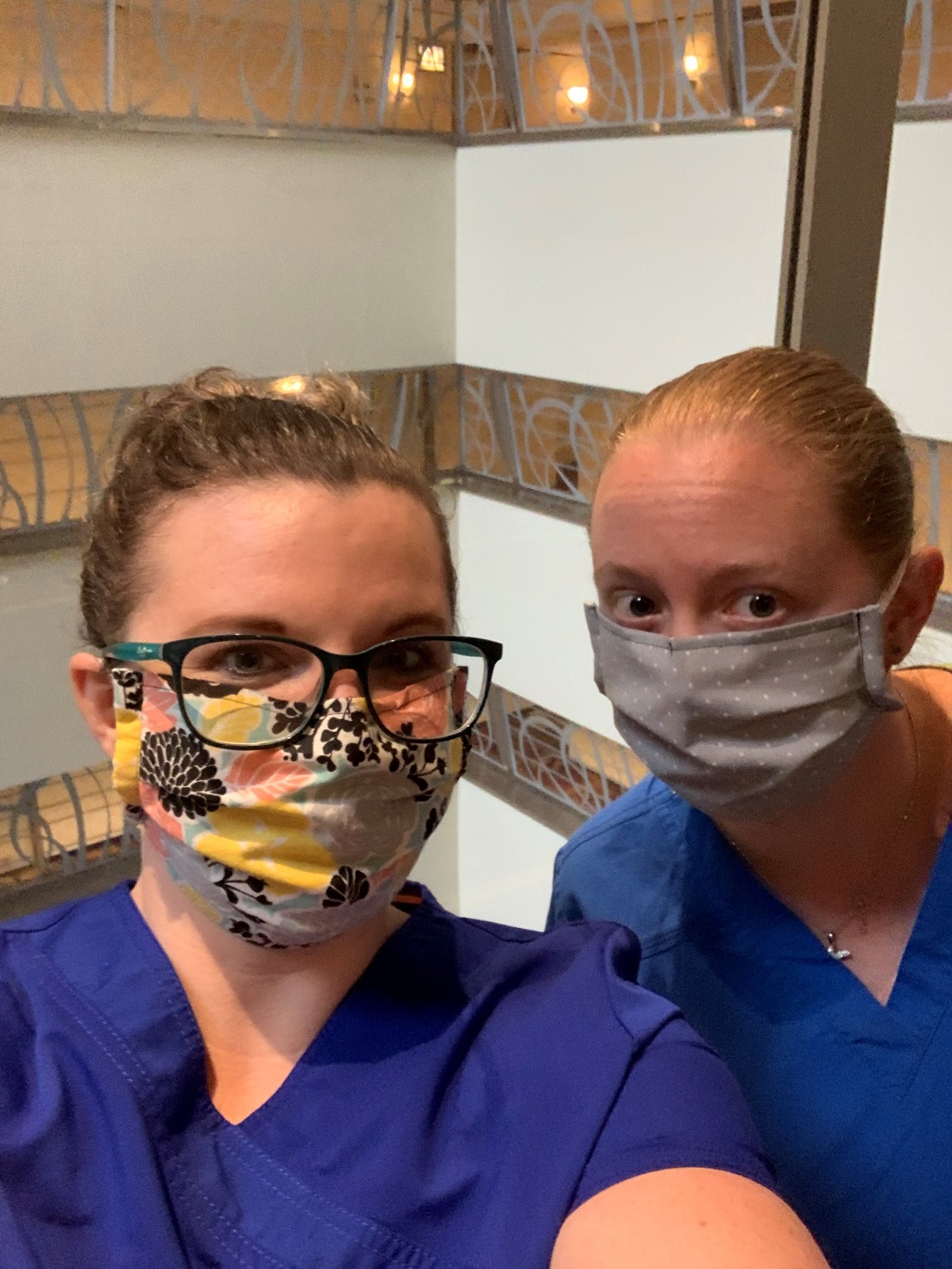 Krystal Gilbert (left) and Ashley Rivers (right), Nursing instructors with CGTC, take a moment for a photo from serving on the frontline of one of NYC’s hardest hit hospitals. 