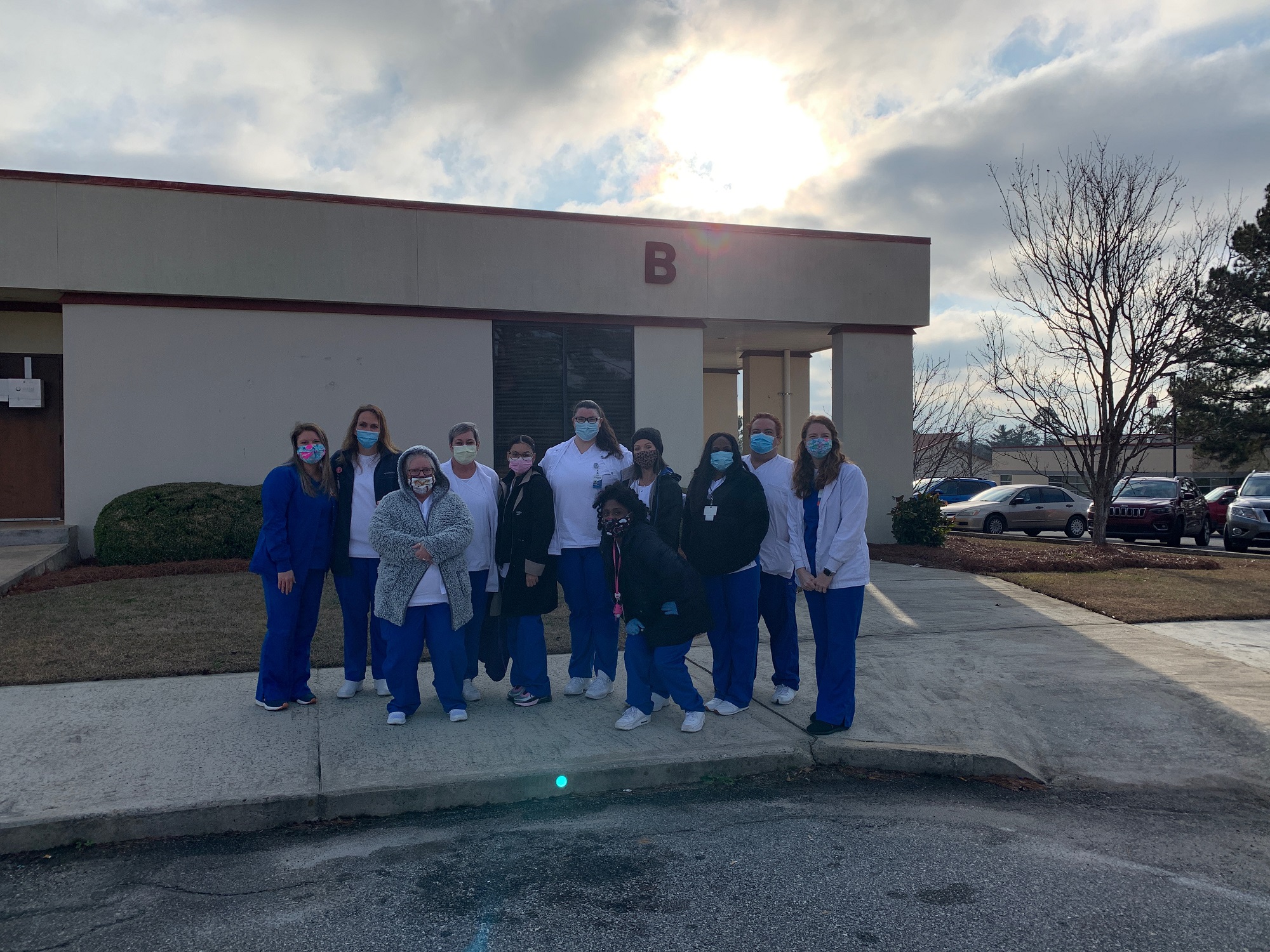 CGTC RN students gather for a photo outside Taylor Regional Hospital in Hawkinsville. 