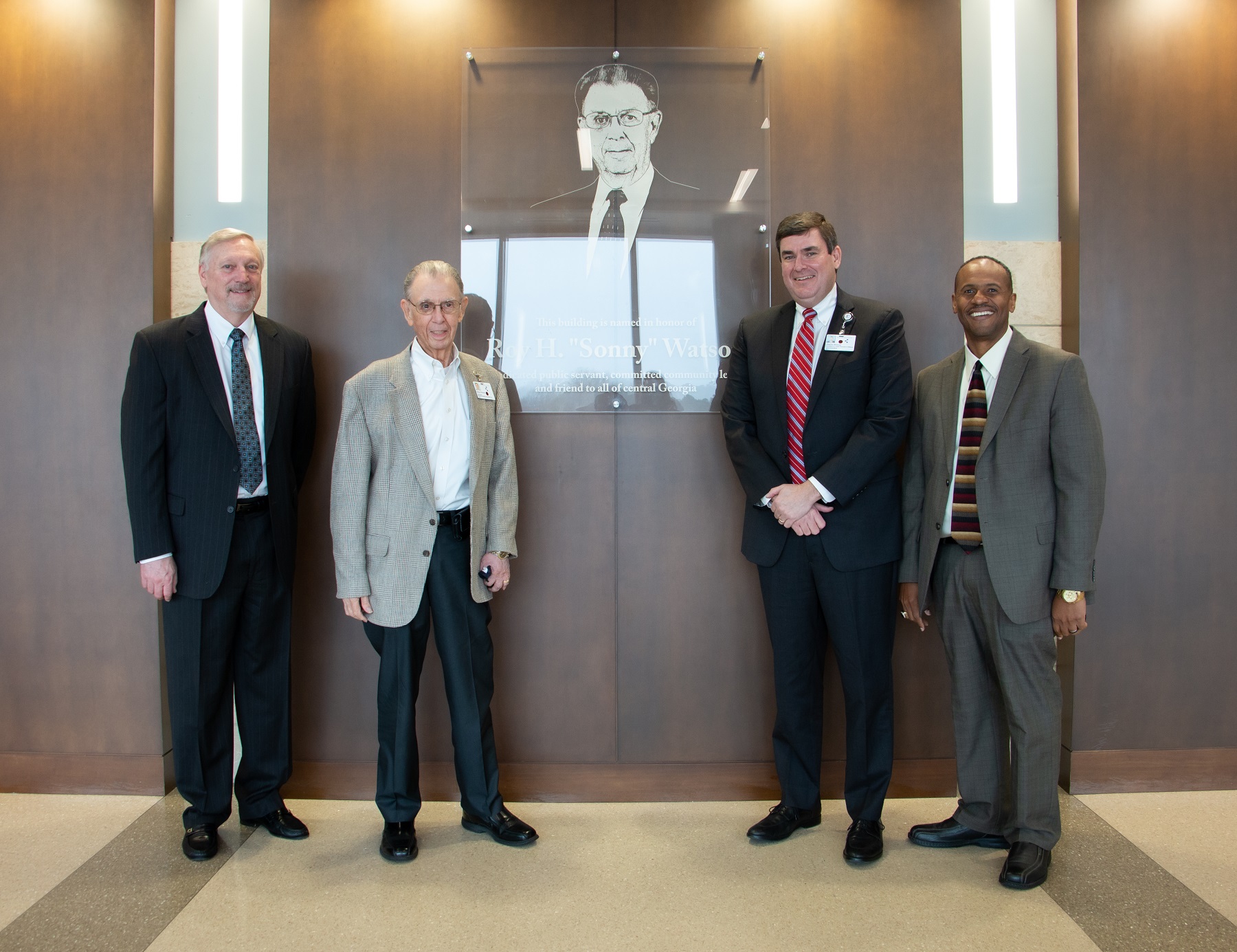 Trinity Medical Sciences University president and CEO, Mr. Steven R. Wilson, Houston Healthcare System chairman, Mr. Roy H. “Sonny” Watson, Houston Healthcare president and CEO, Mr. Charles Briscoe, and Central Georgia Technical College president, Dr. Ivan H. Allen, following an agreement signing to advance healthcare in central Georgia.