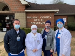 Nursing students and staff gather outside the Pulaski County Health Department.