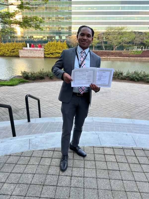 Julian Epps, a student in the Business Management program, competed in the “Foundations on Finance” category earning a second-place finish, and also in the “Job Interview” category earning fourth place.