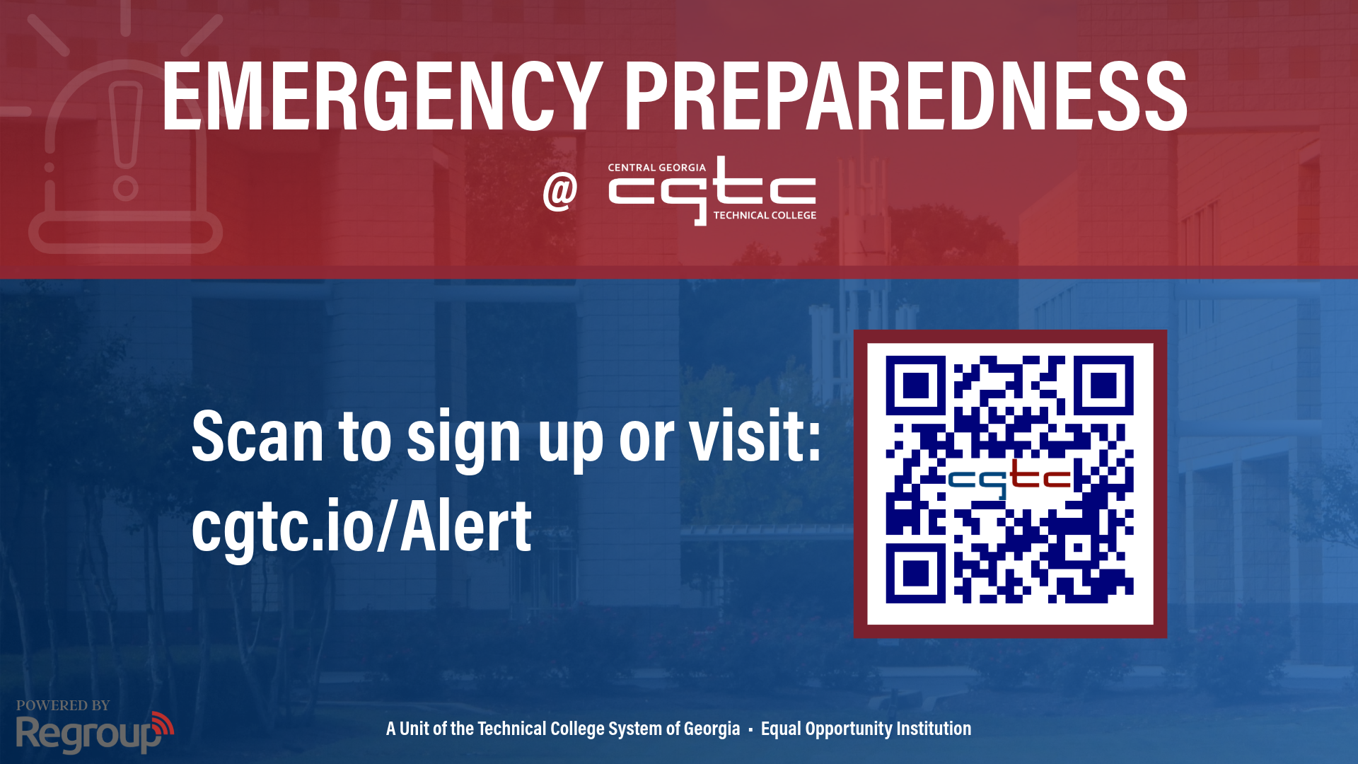 Graphic instructing people how to sign up for campus emergency alerts.