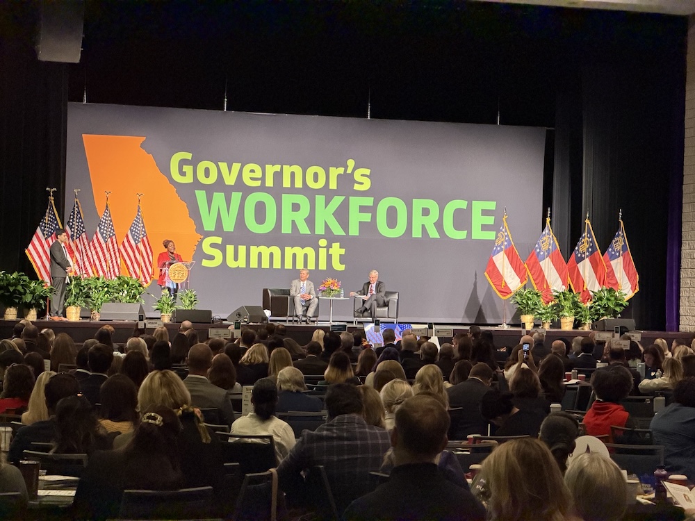 Che’la Pharms, an AI-Enhanced Robotic Manufacturing Specialist student at Central Georgia Technical College (CGTC) shared the impact of workforce development initiatives at Thursday's Governors Workforce Summit.