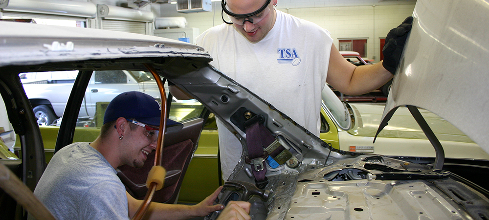 Automotive Collision students working