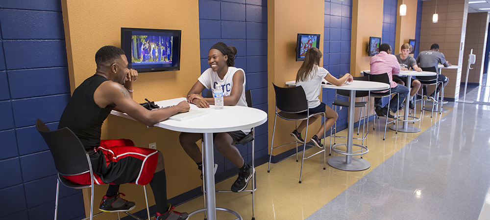 Students sitting in lounge area
