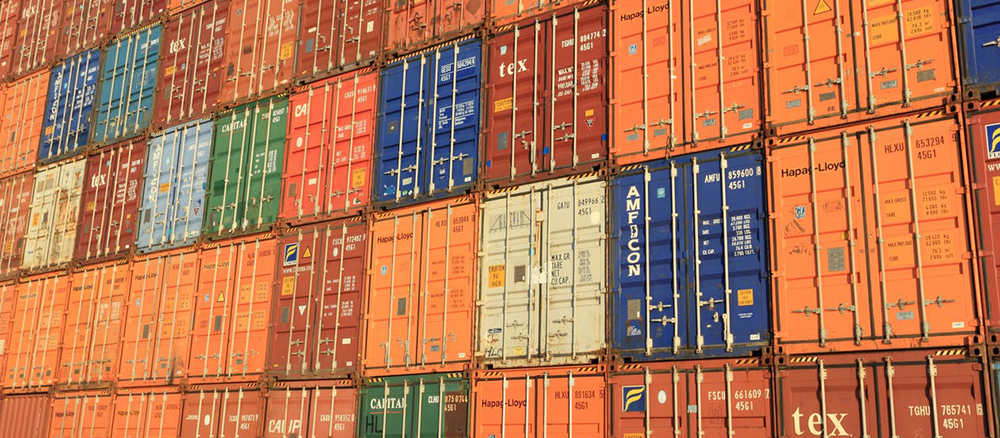 Freight containers stacked on top of each other